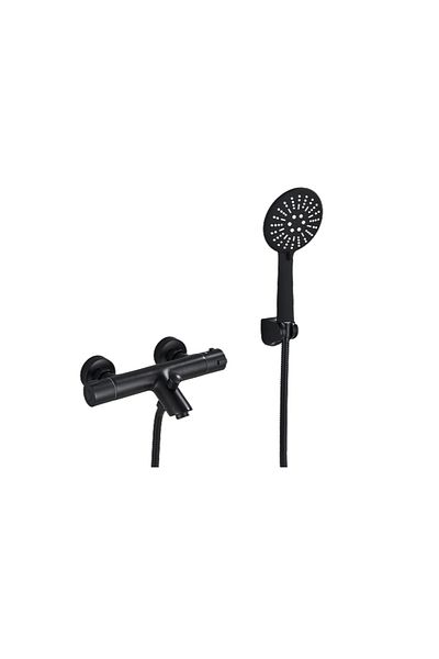 Blackswan Design Baterie cada, Blackswan, Tip M87, negru mat cu termostat si dus cu 3 functii, 26.7 cm