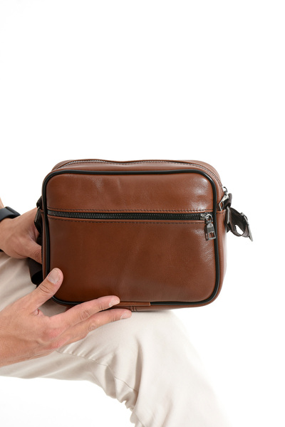 NahitaTyana Ανδρική τσάντα ώμου από γνήσιο δέρμα, χιαστί τσάντα, αφαιρούμενο ρυθμιζόμενο λουράκι, μαύρισμα χρώμα