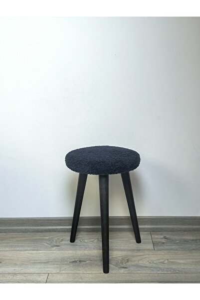 decosense Cozy Peluş Puf Dekoratif Ahşap 3 Siyah Ayaklı Tabure Şık Konforlu Y...