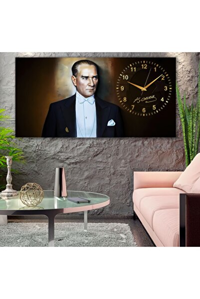 EMYA HOME Saatli Atatürk Panoramik Kanvas Tablo