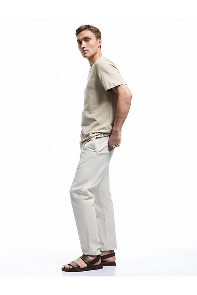 Koton Cotton Lace-Up Waist Pocket Detailed Canvas Chino Pants
