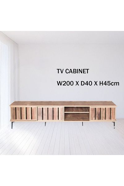 Generic TV Table, Large Living Room Wood Media Console Table with 2 Rack Storage and 2 Drawers 200x40x45cm