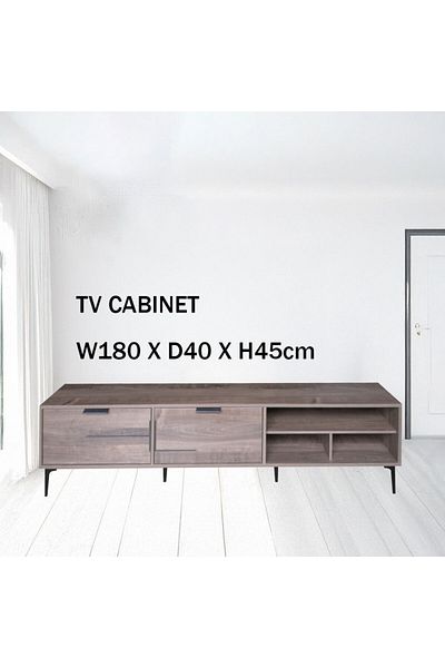 Generic TV Table, Large Living Room Wood Media Console Table with 2 Rack Storage and 2 Drawers 180x40x45cm