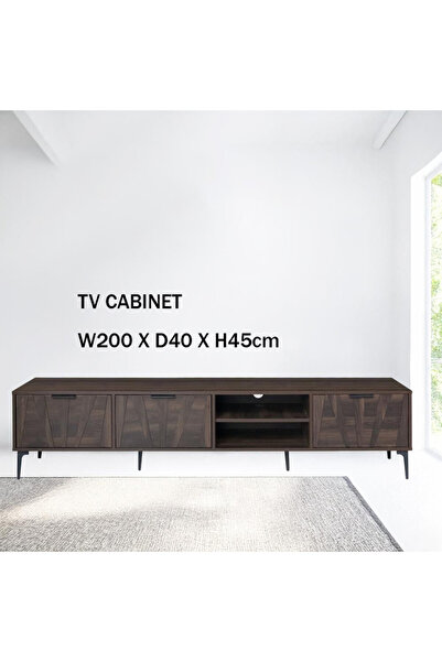 Generic طاولة تلفاز، طاولة وحدة تحكم وسائط خشبية كبيرة لغرفة المعيشة مع رفين للتخزين ودرجين 200×40×45 سم