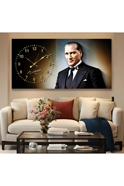 EMYA HOME Saatli Atatürk Panoramik Kanvas Tablo