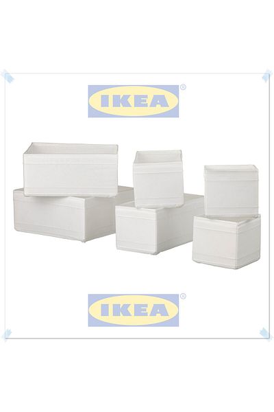 IKEA Skubb White Box Set, Trash Can Set, Drawer Organizer, Organizer, 6 Pieces