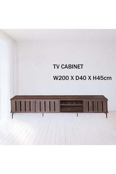 Generic TV Table, Large Living Room Wood Media Console Table with 2 Rack Storage and 2 Drawers 200x40x45cm