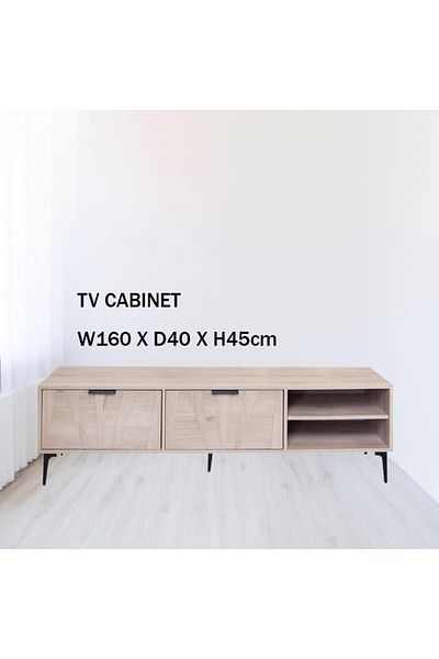 Generic TV Table, Large Living Room Wood Media Console Table with 2 Rack Storage and 2 Drawers 160x40x45cm