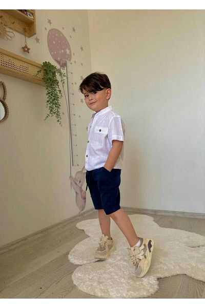 MİA SHİNE S Boy's Linen Shirt Gabardine Shorts Suit Combination