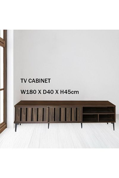 Generic TV Table, Large Living Room Wood Media Console Table with 2 Rack Storage and 2 Drawers 180x40x45cm