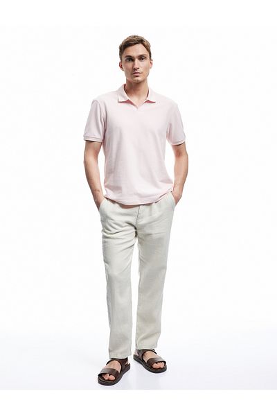Koton Contrast Detailed Cotton Pique Fabric Short Sleeve Slim Fit Polo Neck T-Shirt