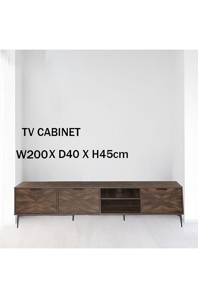 Generic TV Table, Large Living Room Wood Media Console Table with 2 Rack Storage and 2 Drawers 200x40x45cm