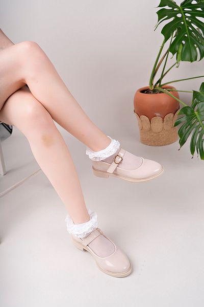 pasyone Beige Women's Daily Single Buckle Stylish Ballerinas
