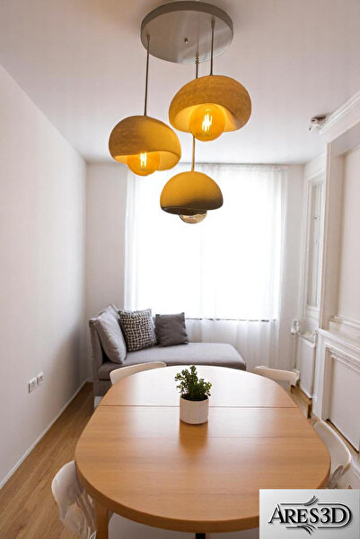 Ares Home 3 Lü Sarkıt Avize Rustik E27 Modern Avize Bohem Beton Görünüm (RUSTİK AMPUL HEDİYEDİR..!)