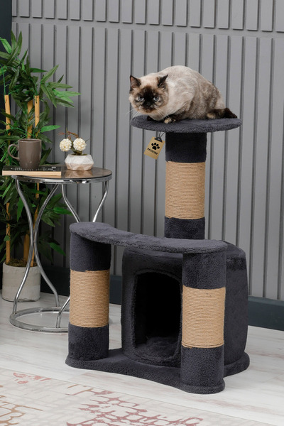 PATİSTORE Yıkanabilir Kedi Tırmalama Ve Oyun Evi - Sofya Antrasit