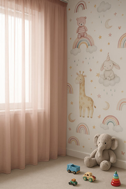 Ran Perde Çocuk Odası Dökümlü Düz Tül Perde - Gül Kurusu - Pilesiz Dikim