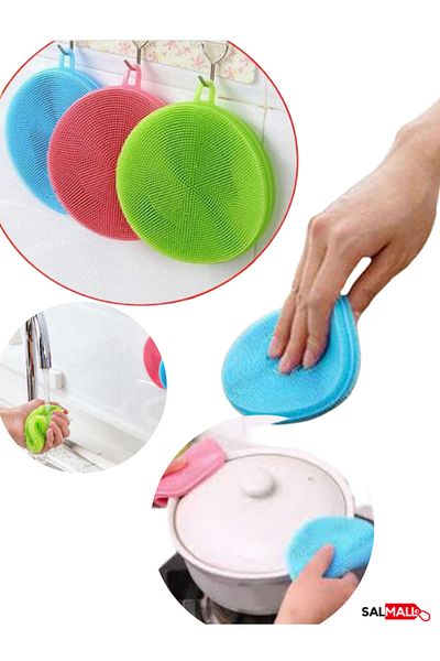 SalMall Multi-Purpose Non-Exhausting Silicone Dish Brush, Pan Holder 2 Pcs