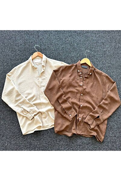 tetramoda 2'li Set Krinkıl Keten Gömlek