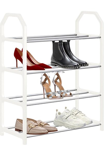 Fırsat Sende Ahşap Çubuklu 4 Bölmeli Beyaz Ayakkabılık Ahşap Ayakkabılık Raf ...