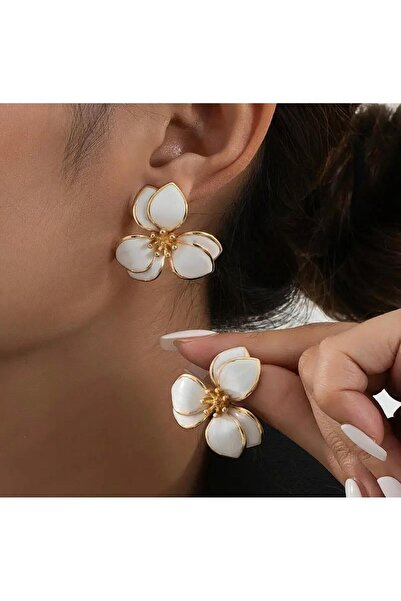 Tudivanyu Aksesuar Sweet Vintage Flower Pattern White Earrings