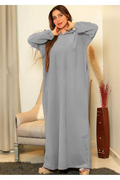 ماركة غير محددة Ribbed velvet galabiya with a cape, free size, fits from 55 to 100 kg
