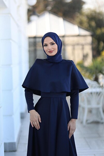 DİSE Kadın Lacivert Pelerin Detaylı Belle Tesettür Abiye,elbise,mezuniyet,bal...