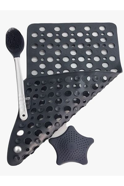 MAİN SHOP Σετ 3 τεμαχίων Bubble And Shower Αντιολισθητική Βούρτσα Μπάνιου Διπλής Όψης Star Strainer Γκρι Χρώμα M-141