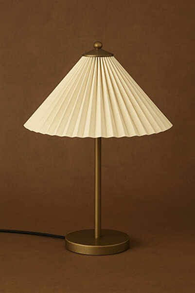 Vinner Serena Krem Pliseli Şapkalı Masa Lambası - Metal Gövdeli Şık Tasarım