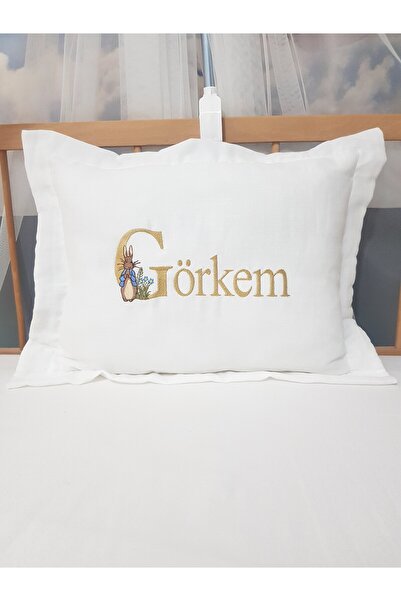 bebek_iklimi Volanlı Nakışlı Müslin Kırlent Kılıfı - Isimli Bebek Yastığı - I...