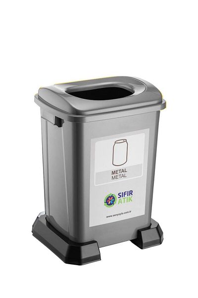Omnipazar Sy-4395 Zero Waste Metal Recycling Trash Can 50 Lt Gray