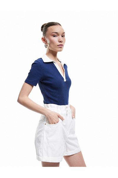 Koton High Waist Shorts Buttoned Elastic Waist Pocket Layered Leg Comfortable Fit