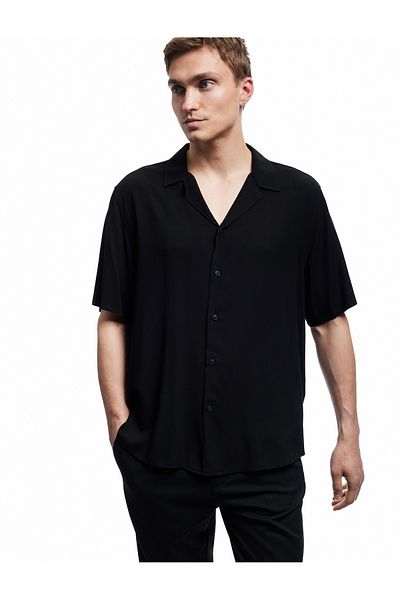 Koton Short Sleeve Turn-Down Collar Buttoned Viscose Shirt