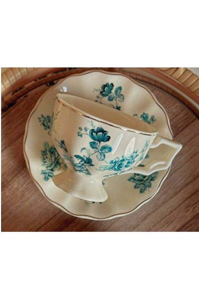 Generic Qahwa Coffee Cup With Saucer Decorated With Elegant Flowers Made Of Ceramic