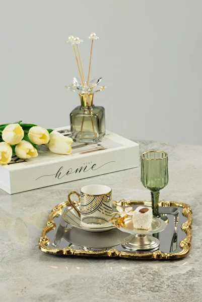 Yaren Style Stainless Steel Coffee Presentation Tray with Rose Figure – Non-Tarnishing Elegance