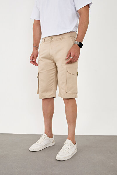 IMPOSING JNS Men's Relaxed Fit Regular Cargo Pocket Oversize Beige Cargo Shorts New Season