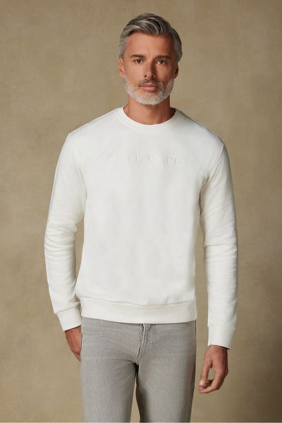 Abbate Special Design Embroidery Detailed Cotton High Quality White Oversize Sweatshirt Sportswear