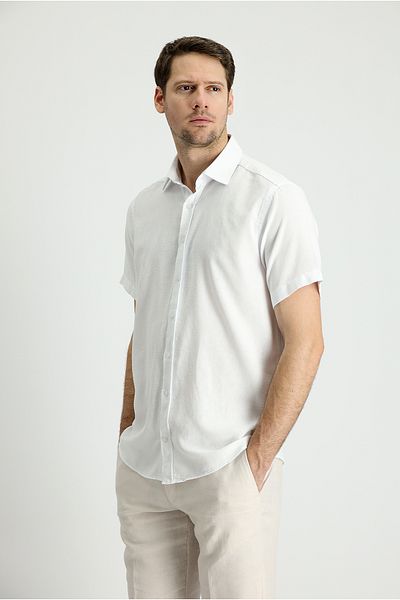 Kiğılı Short Sleeve Regular Fit Sports Cotton Linen Blended Shirt