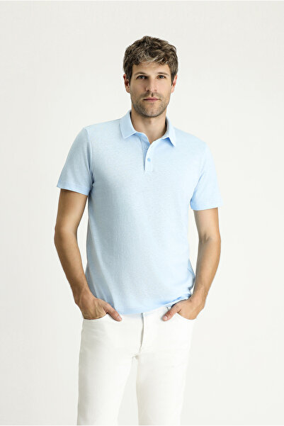 Kiğılı Polo Neck Slim Fit Slim Fit Linen Blended T-Shirt