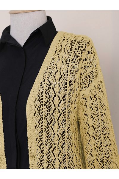 Modamorfo Half Sleeve Openwork Short Cardigan -Yellow