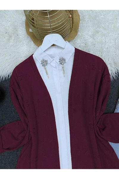Modamorfo Openwork Araboy Knitwear Cardigan - Burgundy
