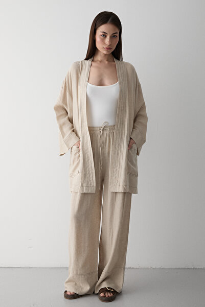 Laluvia Natural 100% Cotton Belted Kimono Set with Pocket Detail - 8491