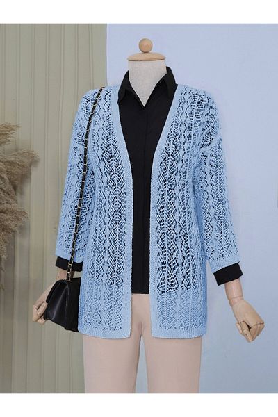 Modamorfo Half Sleeve Openwork Short Cardigan - Baby Blue