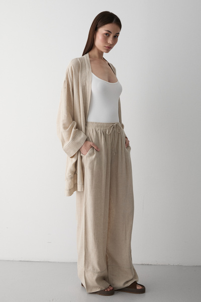 Laluvia Natural 100% Cotton Belted Kimono Set with Pocket Detail - 8491