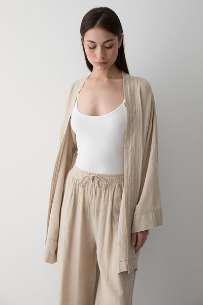 Laluvia Natural 100% Cotton Belted Kimono Set with Pocket Detail - 8491