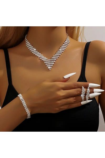 Ayzen Elegant Stone Jewelry Set Necklace Earrings Bracelet