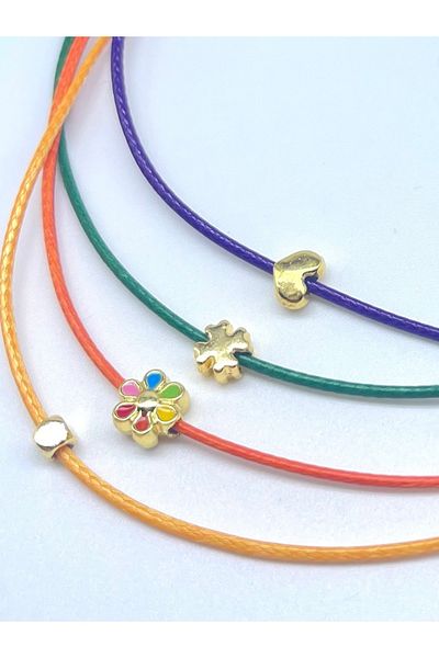 Concept HuBuTU Minimal Heart Clover Flower Cube Figured Summer Dating Rope Anklet Set (4 Pieces)
