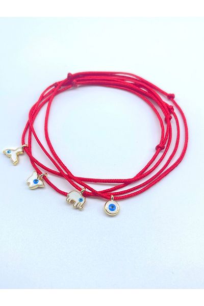 Concept HuBuTU Minimal Elephant Evil Eye Butterfly Tail Figured Summer Red Rope Anklet Set (4 Pieces)