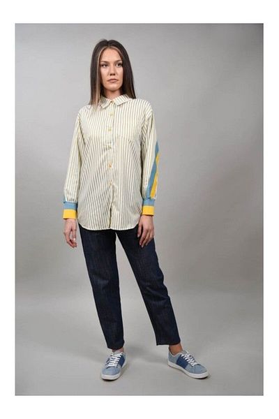 Y TWO WOMEN Camasa Oxford In Dungi Colorate Celestezzo Galben M-l