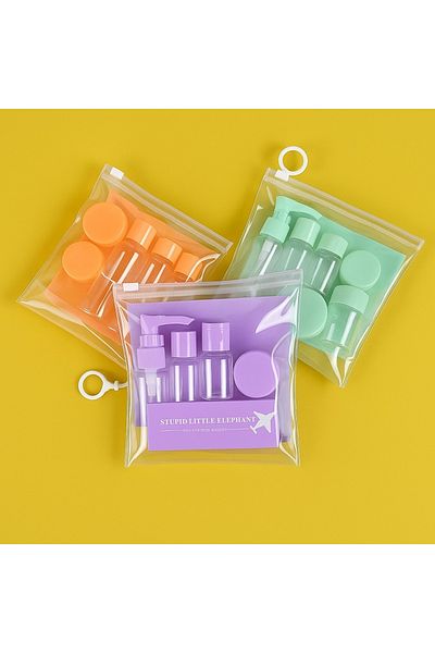 keyfisepet en keyifli sepet 8 Piece Travel Set – Colorful Clear Refillable Bottle and Cream Container – Compatible with Airplane and Carry-On Luggage
