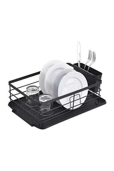 Velixo Scurgător de vase pentru chiuvetă, metal cromat, suport pentru tacâmuri, tavă de scurgere automată, pentru farfurii, boluri, pahare, ustensile